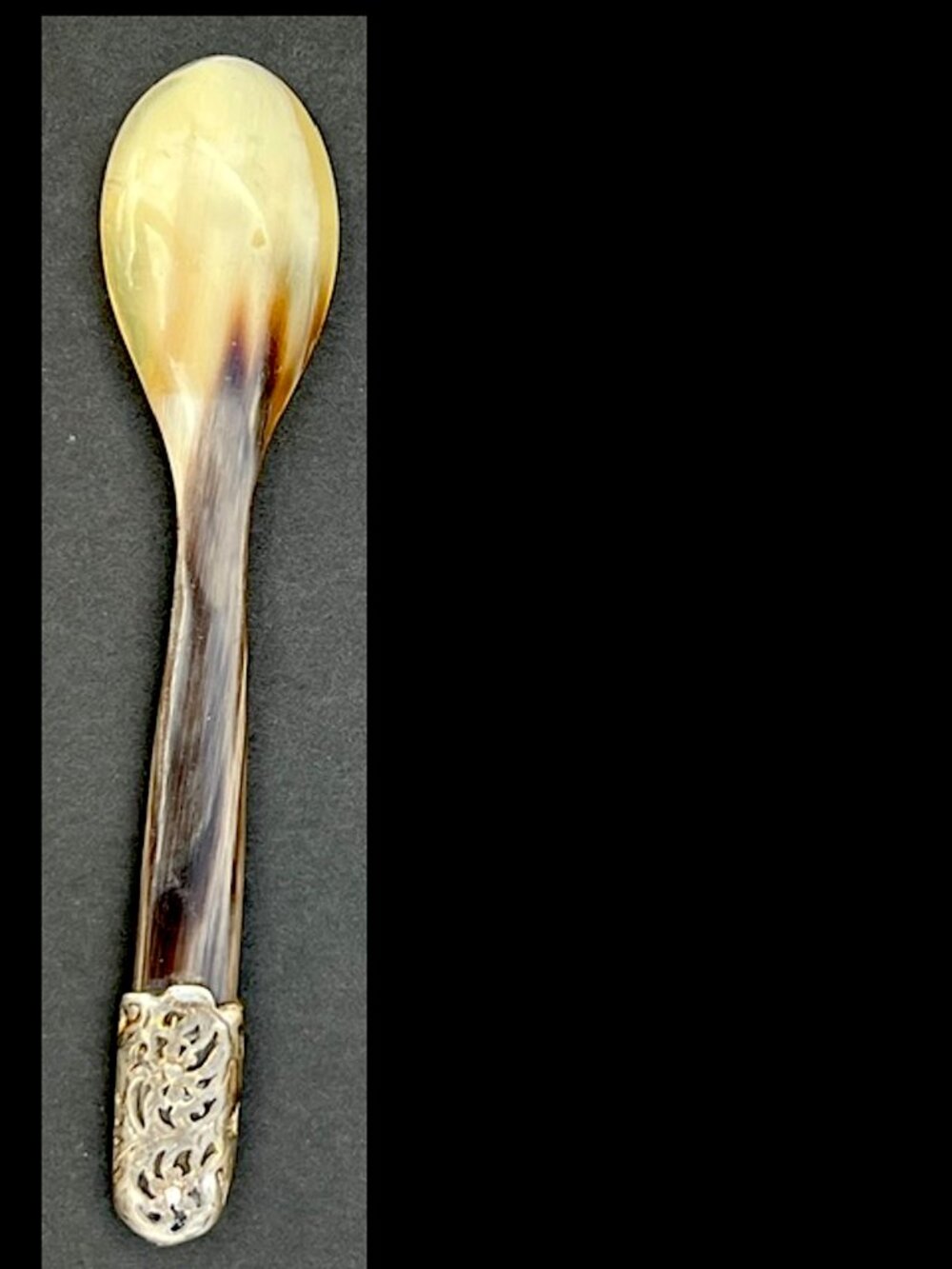 Vintage Caviar Spoon Natural Horn Sterling Silver End Floral Handle